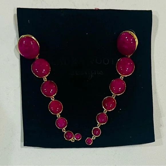 VTG Laura Foote Dropping Circles Earrings in Dyed Hot Pink Quartz Stone, RARE - Picture 3 of 12
